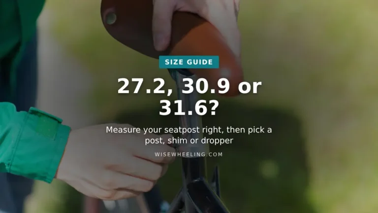 Hand tightening a bike seatpost collar with a hex key, with the text 27.2, 30.9 or 31.6 seatpost size guide